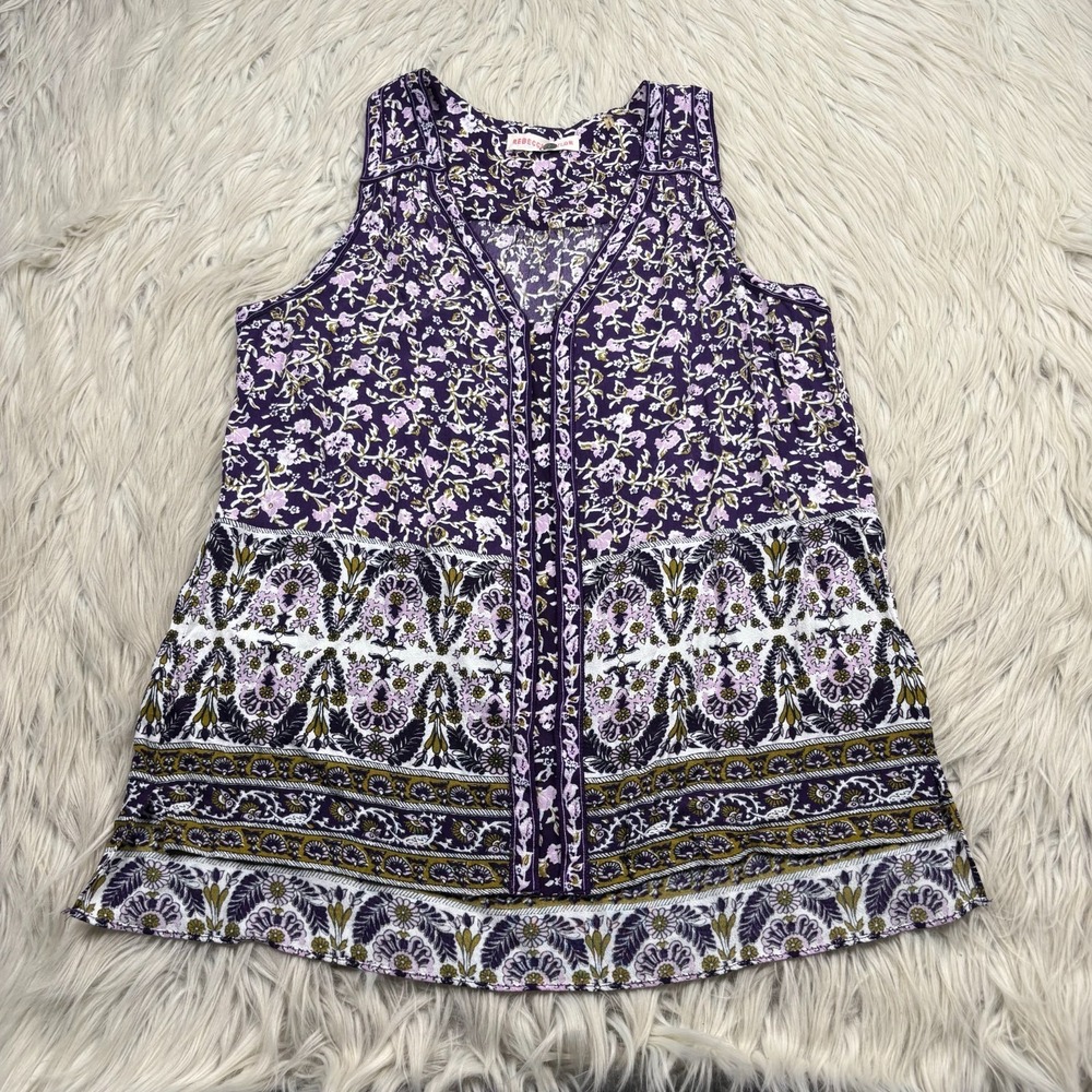 Rebecca Taylor Women's 0 XS Purple Floral Sleeveless Blouse Romantic Spring